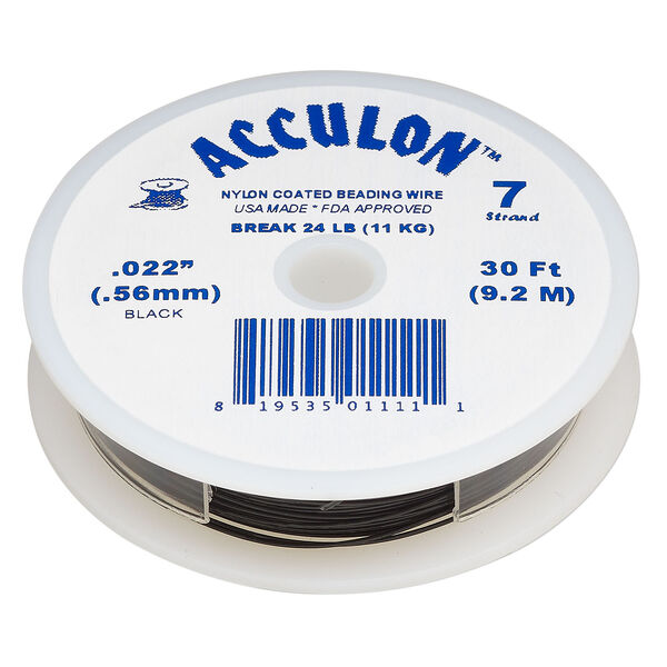 Beading wire, Acculon®, nylon-coated stainless steel, black, 7 strand, 0.022-inch diameter. Sold per 30-foot spool. image number 0