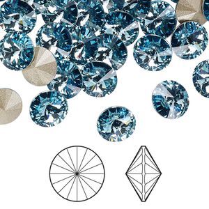 Chaton 144pk aquamarine foil back, Swarovski® 8.16-8.41mm rivoli SS39 1122