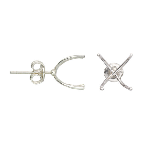 Earstud, Amoracast®, sterling silver, 12mm with 8-10mm 4-prong freeform huggie setting. Sold per pair. image number 0