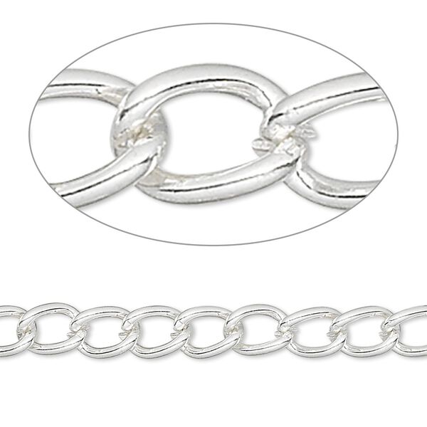 Chain 1pkg1 curb, 5mm, silver-finished brass 50 foot unfinished image number 0