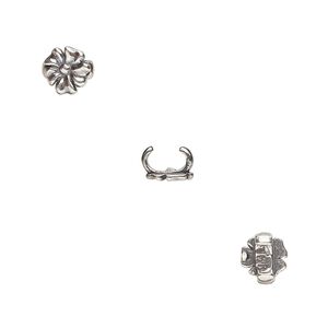 Component, JBB Findings, antique silver-plated brass, 6.5x6.5mm flower, 5x2mm inside diameter. Sold per pkg of 2.