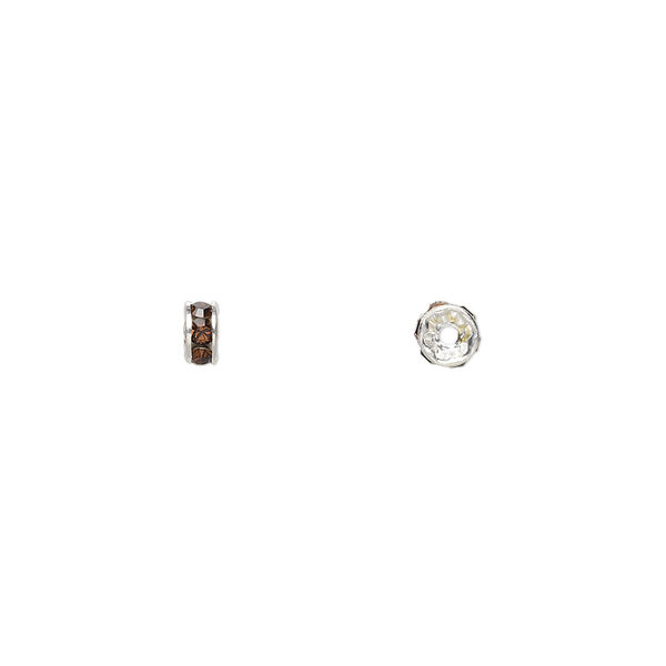 Bead 4pk smoked topaz silver plate foil back, Crystal Passions® 4x2mm rondelle 77504 image number 0