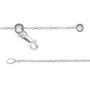 Chain 1pkg1 sterling silver cable, 1.3mm / lobster claw clasp, Gossamer™ adjustable 16-24 inch
