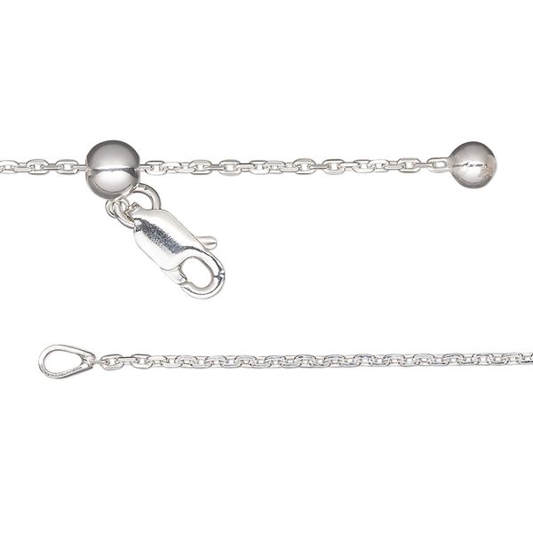 Chain, sterling silver and silicone, 1.3mm cable with 4mm ball and 5mm adjustable slider bead, adjustable from 16 to 24 inches with lobster claw clasp. Sold individually. image number 0