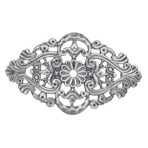 Focal, antique silver-plated steel, 59x35mm single-sided wavy flat oval with 3mm center hole. Sold per pkg of 6.