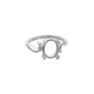 Ring, Sure-Set™, sterling silver, swirl band with 10x8mm 4-prong oval setting, size 6. Sold individually.