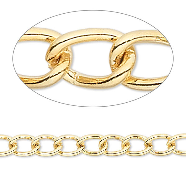 Chain, gold-finished brass, 5mm curb. Sold per pkg of 5 feet. image number 0