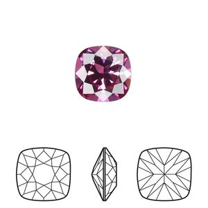 Fancy stone 72pk dark rose foil back, Swarovski® 12mm cushion 4470