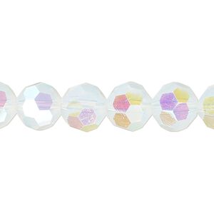 Bead 1pk 32 facets clear translucent frosted AB, Celestial Crystal® 10mm round 15.5-16 inch