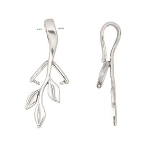 Bail, ice-pick, sterling silver, 33x10mm branch with leaves, 5mm grip length. Sold individually.