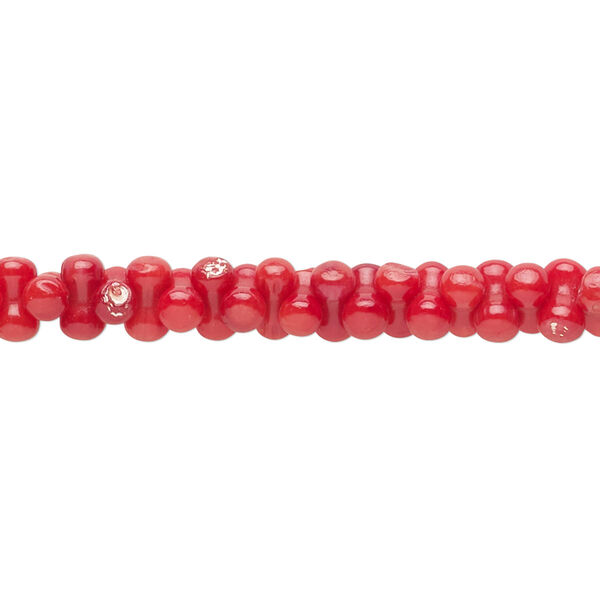 Bead, glass, pkg/6 inches, opaque dark red, 7x4mm peanut. image number 0