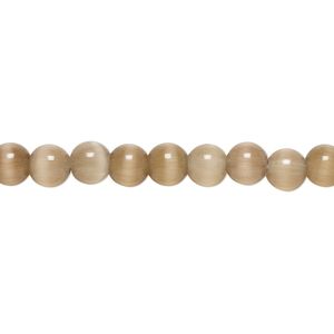 Bead, cat's eye glass (fiber optic glass), brown, 6mm round, quality grade. Sold per 15-1/2" to 16" strand.
