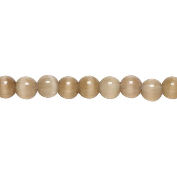 Bead, cat's eye glass (fiber optic glass), brown, 6mm round, quality grade. Sold per 15-1/2" to 16" strand. image number 0