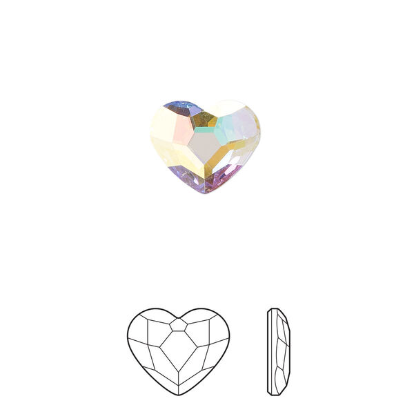 Flat back 2pk crystal AB foil back, Preciosa MAXIMA Czech crystal rhinestone 10mm heart image number 0