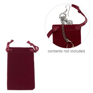 Pouch, flocked velveteen, burgundy, 3x2 inches with drawstring. Sold per pkg of 12.