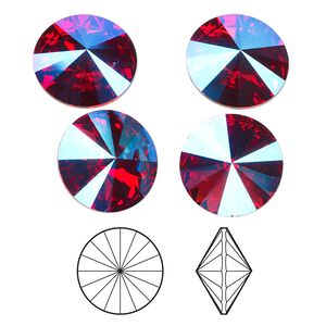 Chaton 4pk scarlet glacier blue foil back, Crystal Passions® 14mm rivoli 1122