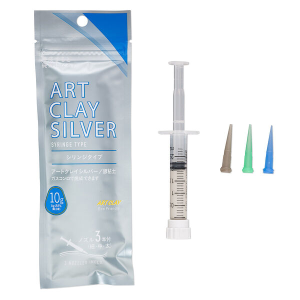 Art Clay® Silver, pkg/10g, low fire, slow dry formula, filled syringe with 3 tips. image number 0