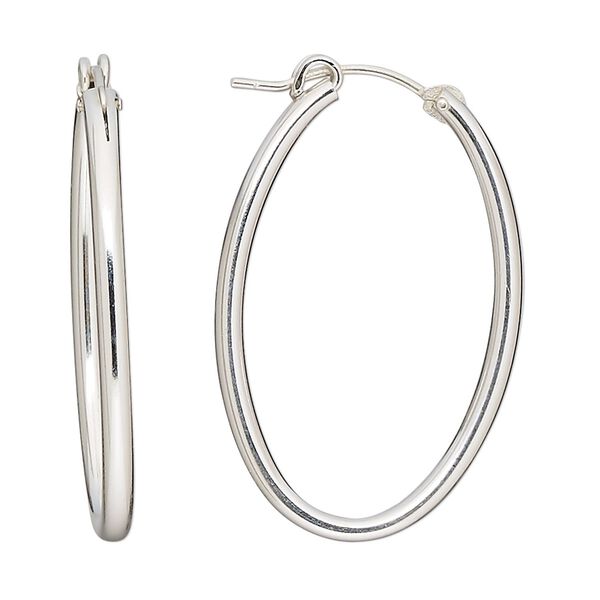 Earring hoop 1pkg2 sterling silver, 34mm oval / latch-back, 1 pair image number 0