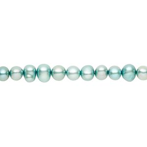 Pearl 1pkg1, cultured freshwater (dyed), teal, 4-5mm semi-round, C grade, Mohs hardness 2-1/2 to 4. 15-1/2 to 16 inch strand.