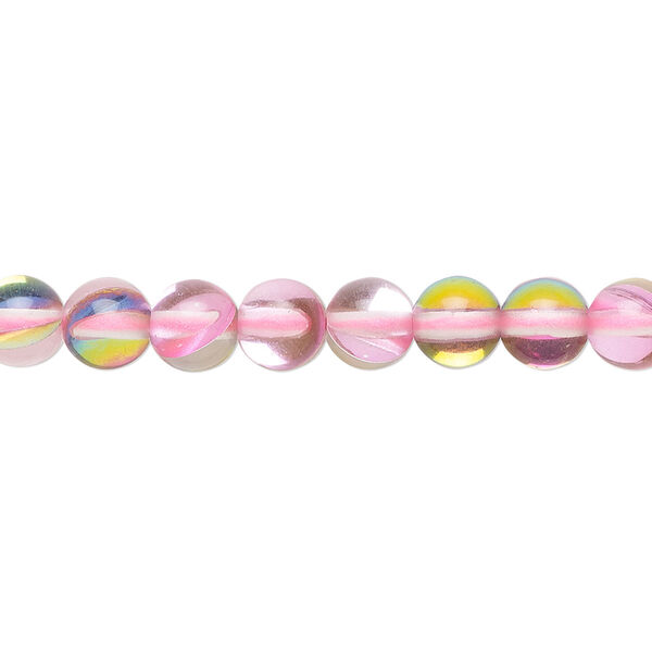 Bead, iridescent glass, transparent pink vitrail, 6mm round. Sold per 15-1/2" to 16" strand. image number 0