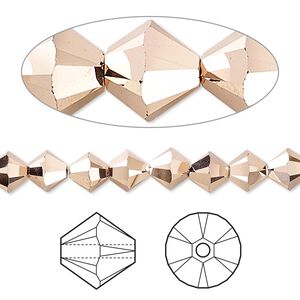 Bead 24pk crystal rose gold 2X 18Kt gold-plated, Crystal Passions® 6mm bicone 5328