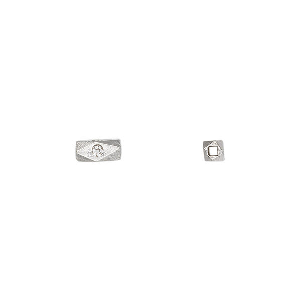 Bead, Hill Tribes, sterling silver, 7x3mm faceted square tube with flower. Sold per pkg of 10. image number 0