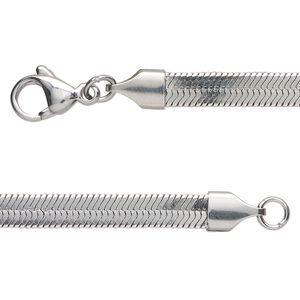 Chain, stainless steel, 5mm herringbone, 16 inches with lobster claw clasp. Sold individually.