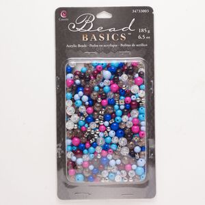 Bead mix acrylic 1pk 4-10mm round, mixed colors 6 ounce