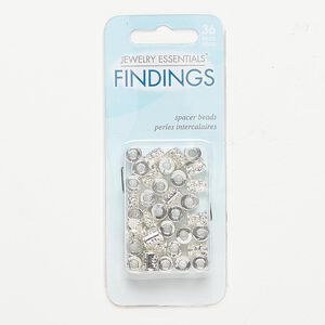 Bead, silver-finished "pewter" (zinc-based alloy), 8x6mm round tube with flower design and 2.7-3mm hole. Sold per pkg of 36.