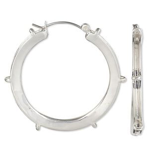 Earring hoop 1pkg2 silver-plated, 40mm round / 2mm channel / 6 closed loop / latch-back, brass 1 pair