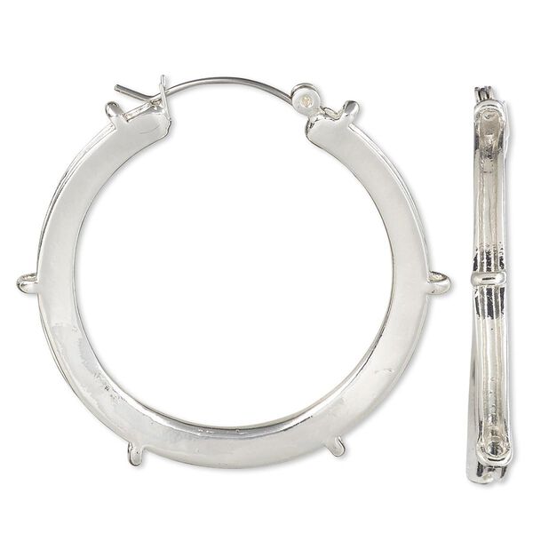 Earring hoop 1pkg2 silver-plated, 40mm round / 2mm channel / 6 closed loop / latch-back, brass 1 pair image number 0