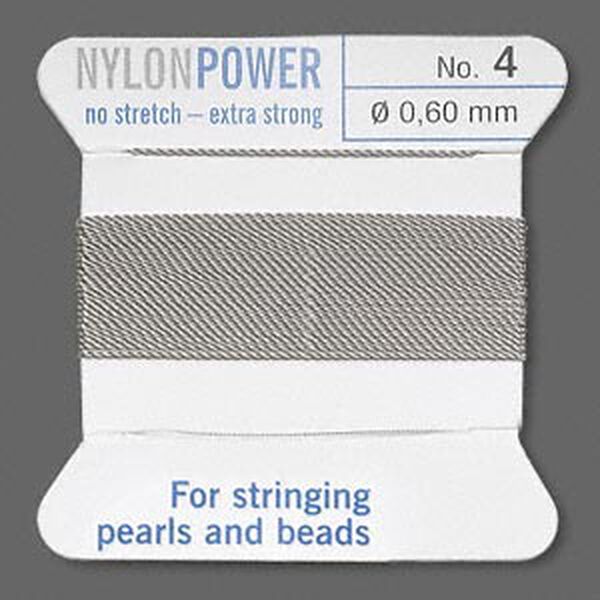 Thread, Griffin, nylon, grey, size #4. Sold per 2-meter card (approximately 78 inches). image number 0