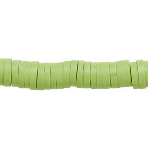Bead, polymer clay, opaque lime green, 8x2mm heishi. Sold per pkg of (2) 15-1/2 to 16-inch strands.
