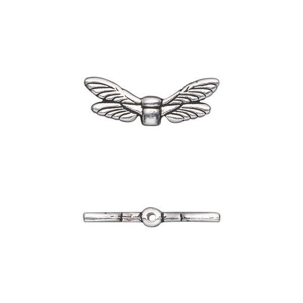 Bead, TierraCast®, antique silver-plated pewter (tin-based alloy), 19.5x7mm double-sided dragonfly wings. Sold per pkg of 2. image number 0