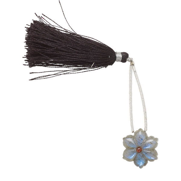 Labradorite / garnet 1pkg1, hand-cut top-drilled double-sided carved flower bead natural B grade, 20mm image number 1