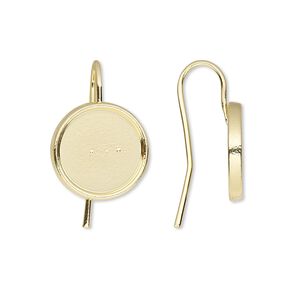 Ear wire fishhook 1pkg10 Almost Instant Jewelry®, 21mm / 12mm round glue-in cab setting, 18 gauge gold-finished brass 5 pair