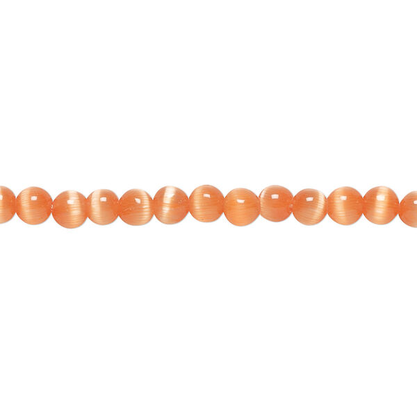 Bead, cat's eye glass (fiber optic glass), orange-red, 4mm round, quality grade. Sold per 15-1/2" to 16" strand. image number 0