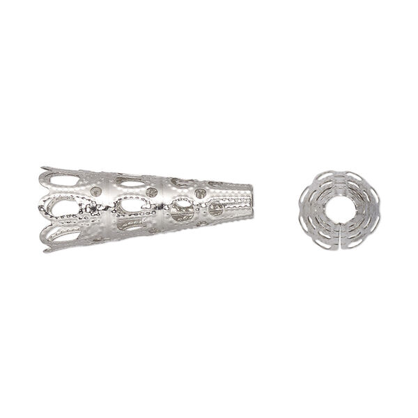 Cone, stainless steel, 22x9mm filigree, fits 7mm bead. Sold per pkg of 10. image number 0