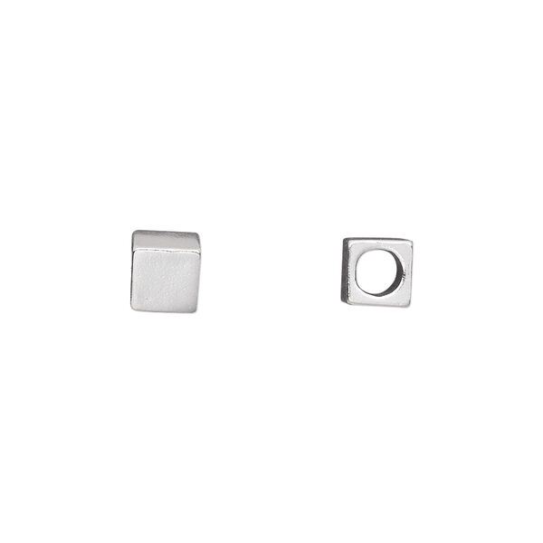 Bead, sterling silver, 5.5x5.5mm blank alphabet square with 3.75mm hole. Sold individually. image number 0