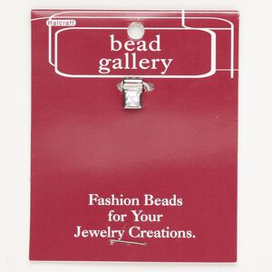 Pendant brass and glass 1pk 11x7mm square, antique silver finish clear