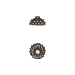 Bead cap, TierraCast®, antique brass-plated pewter (tin-based alloy), 9.5mm round with acorn cap design, fits 8mm bead. Sold per pkg of 20.