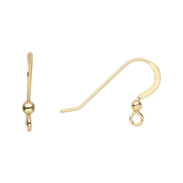 Ear wire, "vermeil", 15mm flat fishhook with 2.5mm ball and open loop, 21 gauge. Sold per pkg of 5 pairs. image number 0