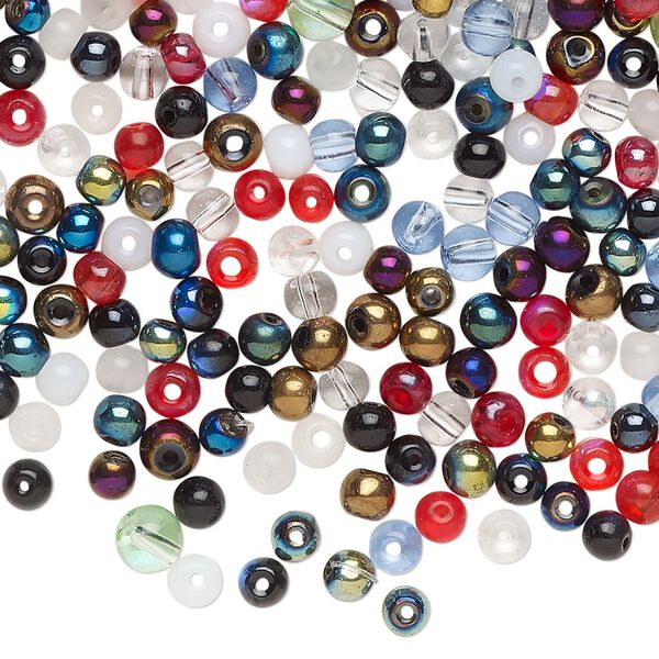 Bead 1pkg1 glass, 3-4mm round, 1 ounce mix opaque to transparent mixed colors image number 0