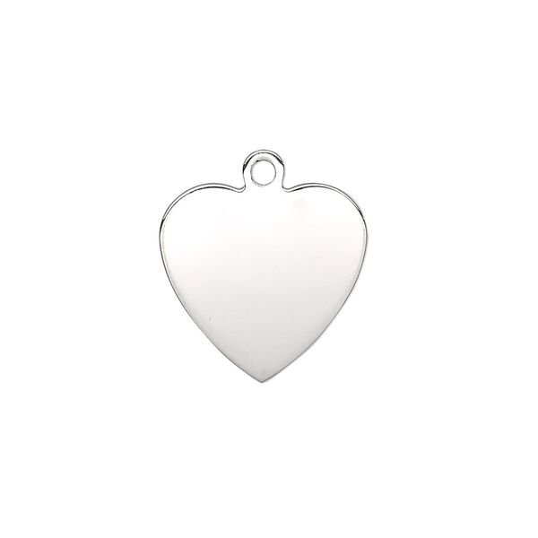 Charm, sterling silver, 17x16.5mm smooth flat heart, 23-25 gauge. Sold individually. image number 0
