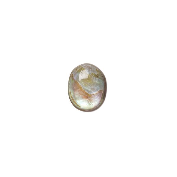 Cabochon, abalone shell (coated), 10x8mm calibrated oval, Mohs hardness 3-1/2. Sold per pkg of 6. image number 0