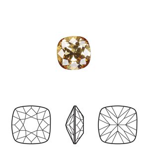 Fancy stone 6pk golden topaz foil back, Crystal Passions® 10mm square 4470