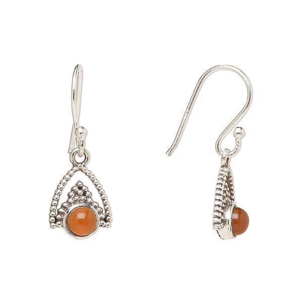 Earring, Create Compliments®, antiqued sterling silver and carnelian (dyed/heated), fishhook, 24.5mm with 11x9mm single-sided beaded arrowhead, 21 gauge. Sold per pair. image number 0
