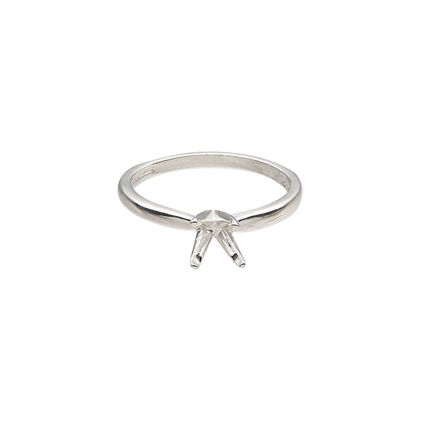 Ring, Sure-Set™, sterling silver, 6mm 4-prong round setting, size 6. Sold individually. image number 0