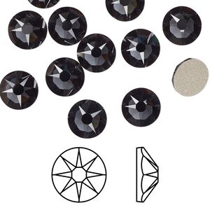 Flat back 12pk graphite foil back, Crystal Passions® 7.07-7.27mm rose round SS34 2088