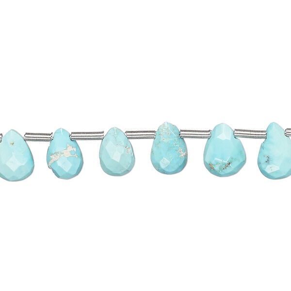 Bead, Imperial Crown turquoise (natural), 7x5mm-10x7mm hand-cut top-drilled faceted puffed teardrop, C+ grade, Mohs hardness 5 to 6. Sold per pkg of 23. image number 0
